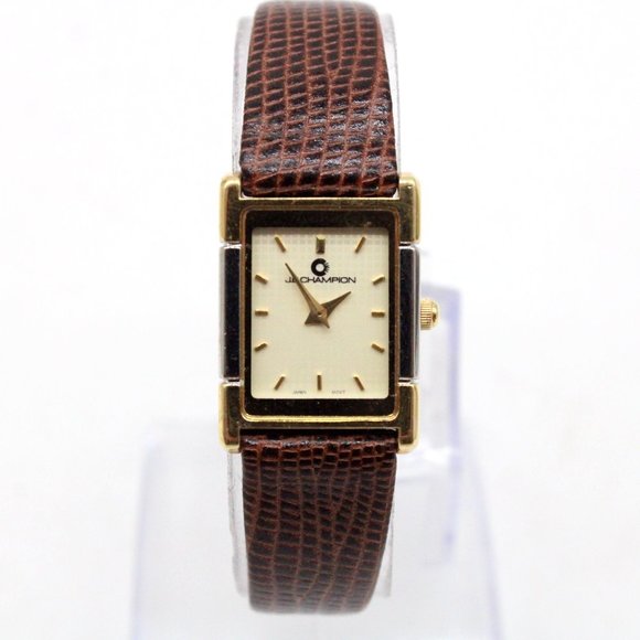 J.B Champion Watch Womens Gold Tone Stainless Steel Classic Brown Leather Band - Picture 2 of 8